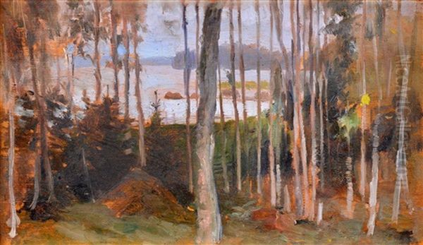 Birches, Haiko Oil Painting by Albert Edelfelt