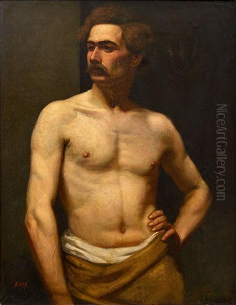 Male Model Oil Painting by Albert Edelfelt