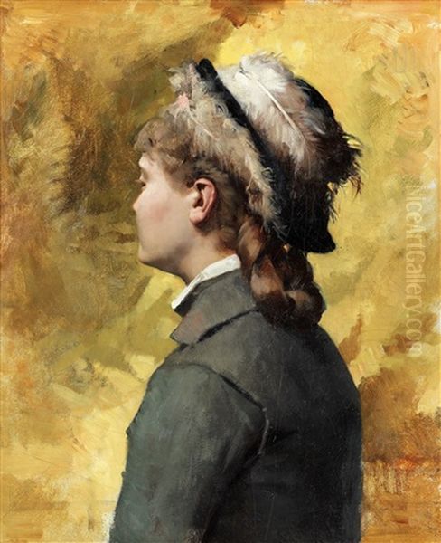 Ung Kvinna I Gratt Oil Painting by Albert Edelfelt