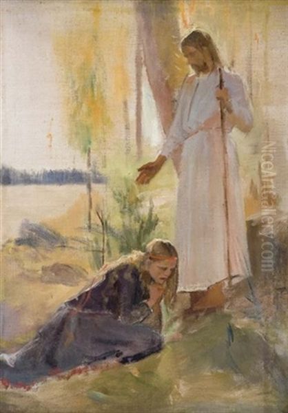 Kristus Och Magdalena Kristus Ja Maaria Mataleena - Christ And Mary Magdalene by Albert Edelfelt