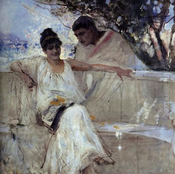 Horace And Lydia (horatius Och Lydia) Oil Painting by Albert Edelfelt