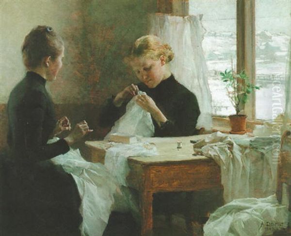 Ompelijattaret Oil Painting by Albert Edelfelt