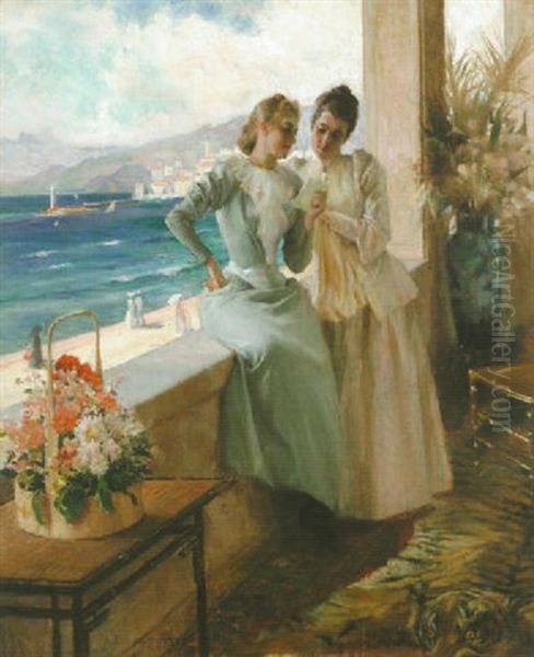 Terassilla Oil Painting by Albert Edelfelt