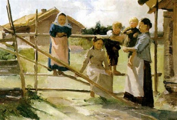 Barnen Vid Grinden Oil Painting by Albert Edelfelt