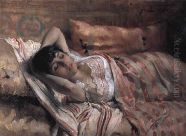 Sovande Modell Oil Painting by Albert Edelfelt