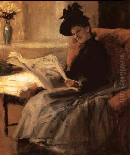 The Morning Paper Oil Painting by Albert Edelfelt