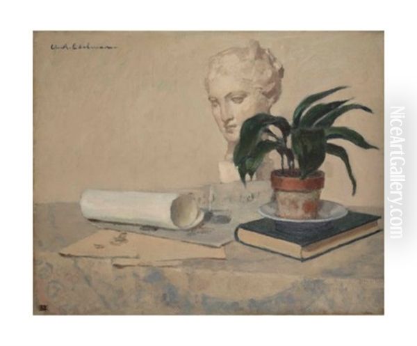 Nature Morte Au Buste De Femme Oil Painting by Charles-Auguste Edelmann