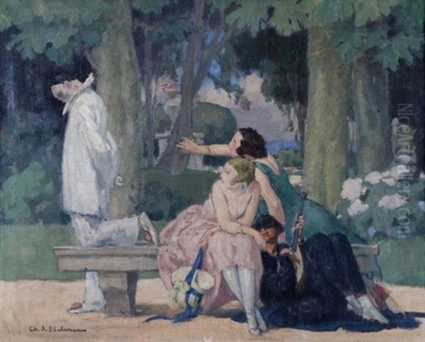 Pierrot Dans Un Parc Oil Painting by Charles-Auguste Edelmann