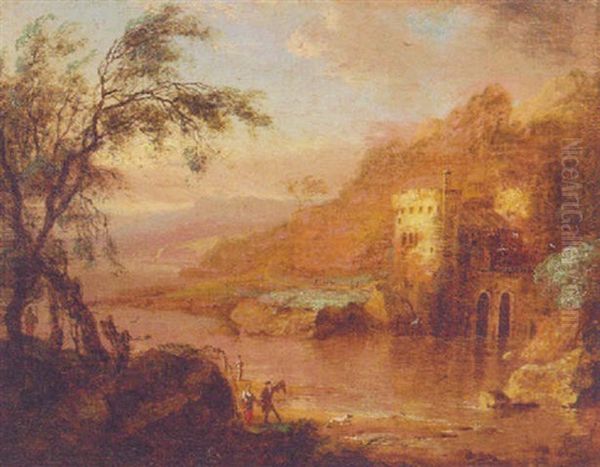 Figures By A Lakeside Castle Oil Painting by Gerard Van Edema