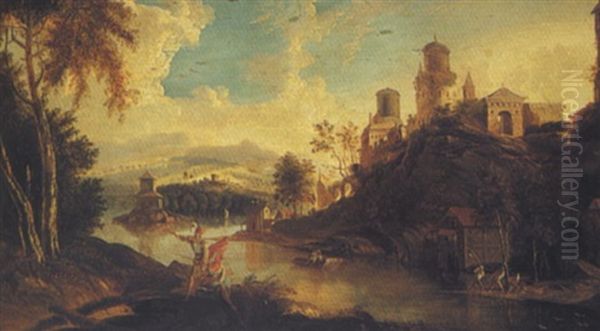 Capriccio River Landscape With Figures Oil Painting by Gerard Van Edema