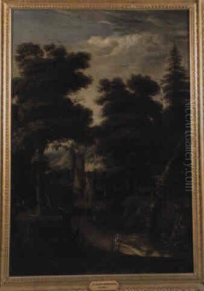 Landscape With Figures Outside A Village Oil Painting by Gerard Van Edema