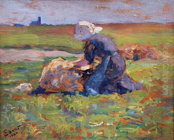 Woman On The Field Oil Painting by Henning Edens