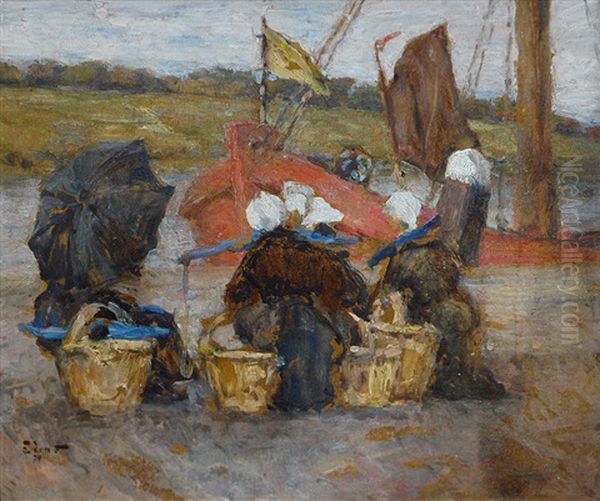 Market Women At The Harbour Oil Painting by Henning Edens