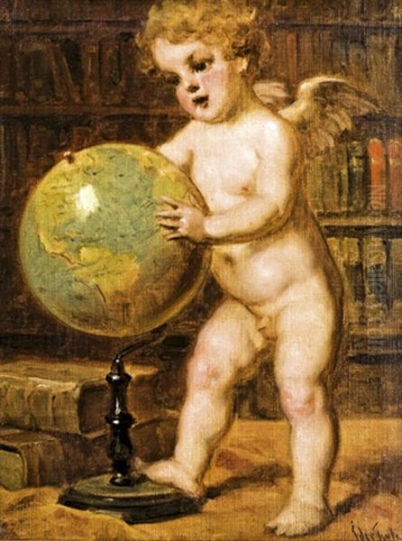 Putto Foldgombbel Oil Painting by Gyula Eder