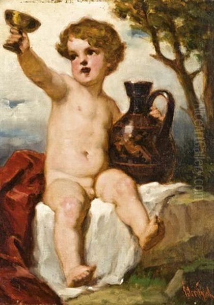 Putto Antik Korsoval Oil Painting by Gyula Eder