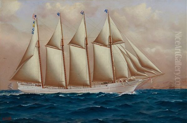 Schooner Mahukona Of San Francisco Oil Painting by William Edgar