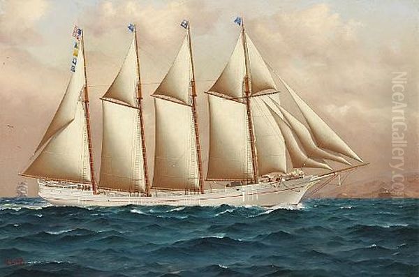 Schooner "mahukona" In Full Sail Oil Painting by William Edgar