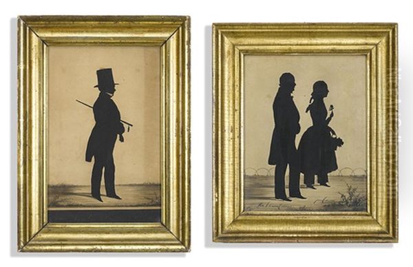 Two Framed Silhouettes, One Depicting Solomon Cadmus And Jane Cadmus Oil Painting by Augustin Amant Constant Fidele Edouart