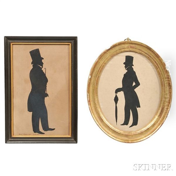 Two Silhouettes Of Gentlemen Oil Painting by Augustin Amant Constant Fidele Edouart