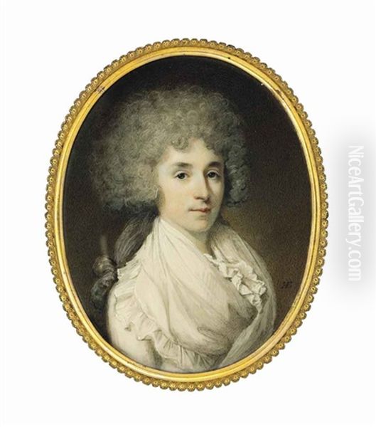 Lady Payne, Nee Kelbel, In White Dress With White Fichu, Her Powdered Curling Hair Partially Upswept Oil Painting by Henry Edridge