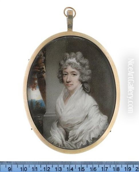 Lady Hester Bellingham, Wearing White Dress, Fichu And Shawl With Frilled Trim, Her Powdered Hair Dressed With A White Bandeau Oil Painting by Henry Edridge