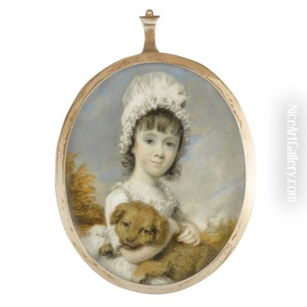 Portrait Of Miss J.m.e. Shuckburgh Holding A Dog Oil Painting by Henry Edridge