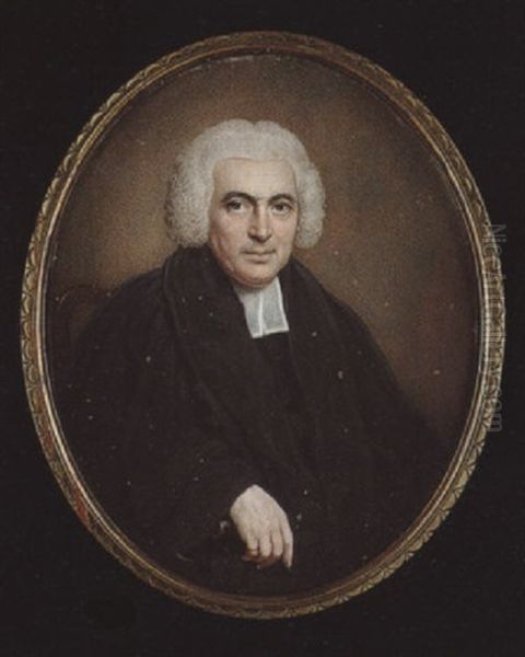 A Cleric Of The Leigh Family With Powdered Bag Wig, Wearing Black Robes And Bands Oil Painting by Henry Edridge