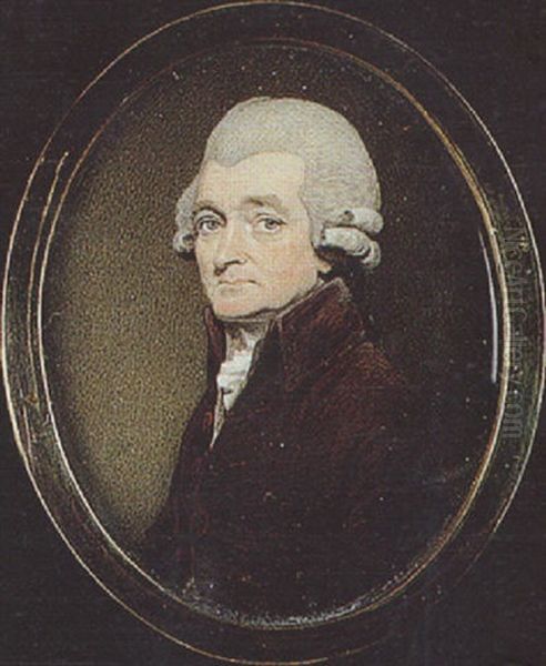 Edward Jeffries With Powdered Hair En Queue Wearing Brown Coat Grey Waistcoat And White Frilled Cravat Oil Painting by Henry Edridge