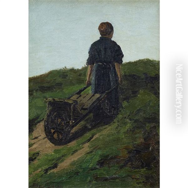 Girl With A Wheelbarrow Oil Painting by Aaron Allan Edson