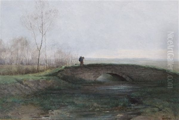 Figure On A Footbridge Oil Painting by Aaron Allan Edson