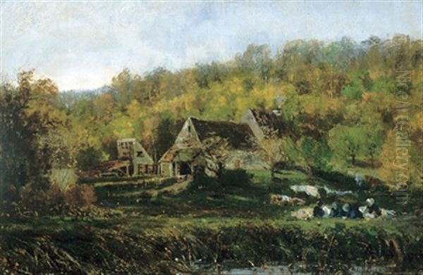 Homestead With Picnickers Oil Painting by Aaron Allan Edson