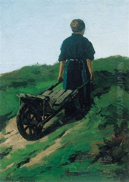 Girl With A Wheelbarrow Oil Painting by Aaron Allan Edson