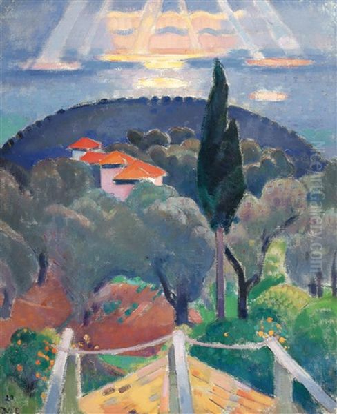 Rayons De Soleil Sur Le Cap Martin Oil Painting by Jean Van Den Eeckhoudt