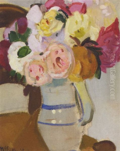 A Still Life With Roses In A Vase Oil Painting by Jean Van Den Eeckhoudt