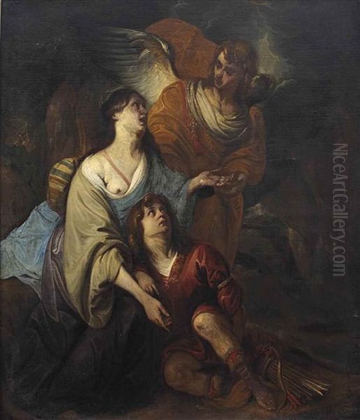 The Angel Appearing To Hagar And Ishmael Oil Painting by Gerbrand Van Den Eeckhout