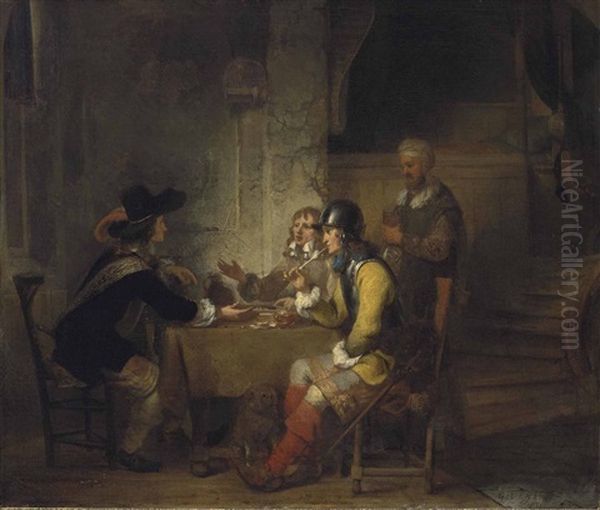 Soldiers Seated Around A Table Playing Backgammon Oil Painting by Gerbrand Van Den Eeckhout