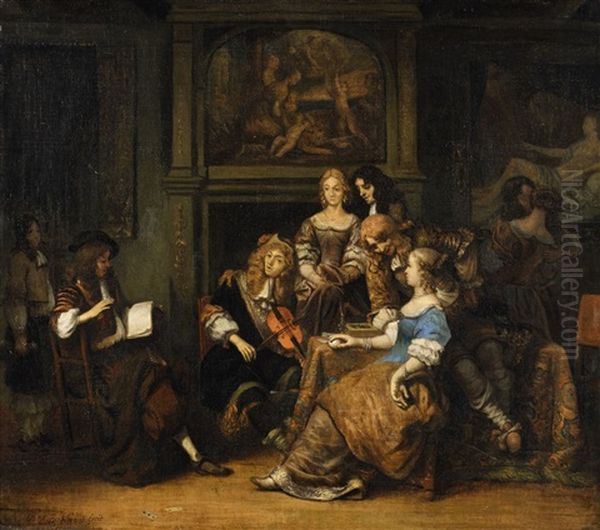 Companions Making Music Oil Painting by Gerbrand Van Den Eeckhout