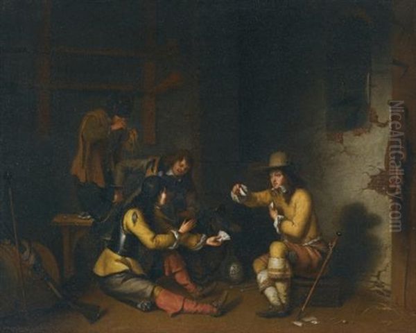 Four Soldiers In A Guardroom Smoking, Drinking, And Playing Cards Oil Painting by Gerbrand Van Den Eeckhout