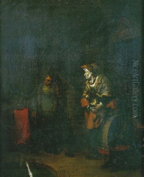 Tobie Et Sa Femme Tenant Un Agneau Oil Painting by Gerbrand Van Den Eeckhout