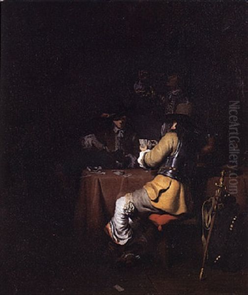 Cardplayers In An Interior Oil Painting by Gerbrand Van Den Eeckhout