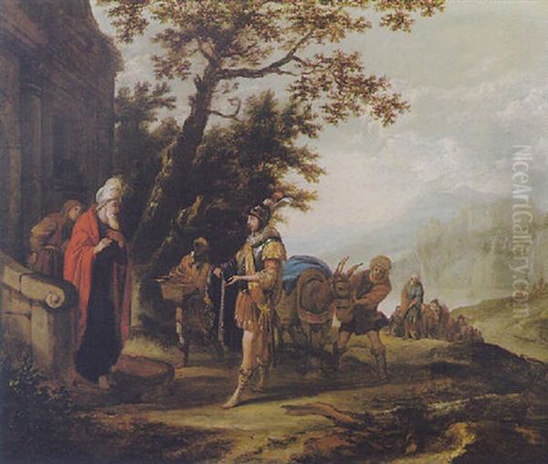 Naaman Offering Gifts To Elisha Oil Painting by Gerbrand Van Den Eeckhout