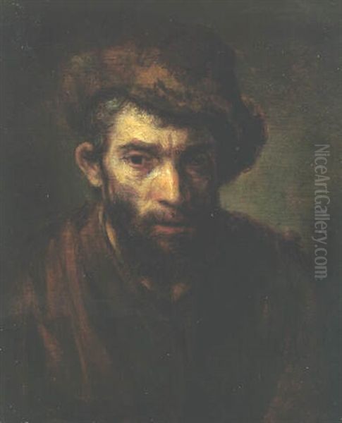 A Man, Bust-length, In A Fur Hat Oil Painting by Gerbrand Van Den Eeckhout