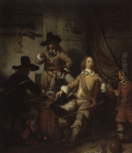 Tavern Interior With Figures Smoking And Playing Cards Oil Painting by Gerbrand Van Den Eeckhout