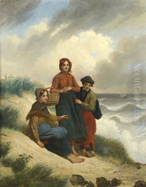 Les Enfants Sur La Plage, Ou L'attente Du Pecheur Oil Painting by Jacques Joseph Eeckhout