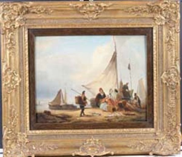 Fischerszene Am Scheveninger Strand Oil Painting by Jacques Joseph Eeckhout