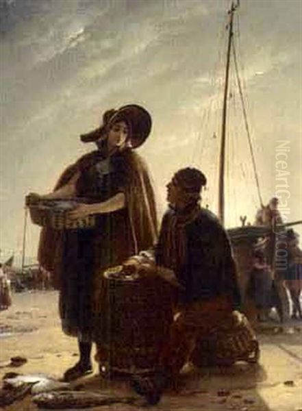 Fishermen On Scheveningen Beach Oil Painting by Jacques Joseph Eeckhout