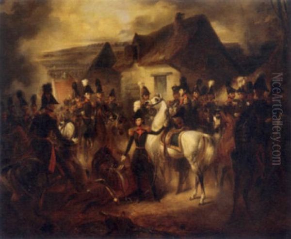 Soldiers Entering A Village Oil Painting by Jacques Joseph Eeckhout