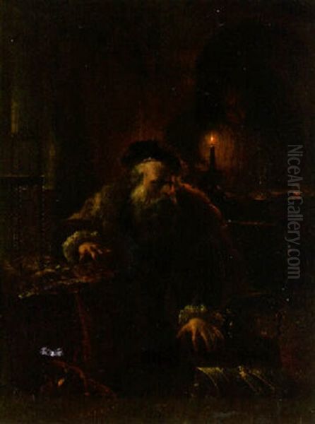 An Elderly Gentleman In A Candlelit Interior Oil Painting by Jacques Joseph Eeckhout