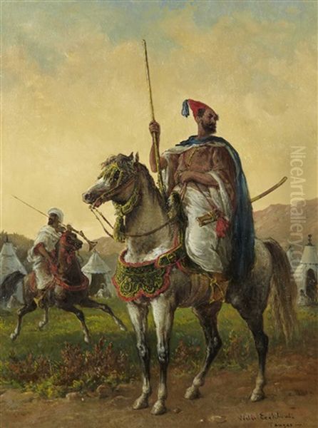 Moghazni A Cheval A Tanger Oil Painting by Victor Eeckhout