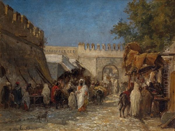 Scene De Marche Au Maroc Oil Painting by Victor Eeckhout